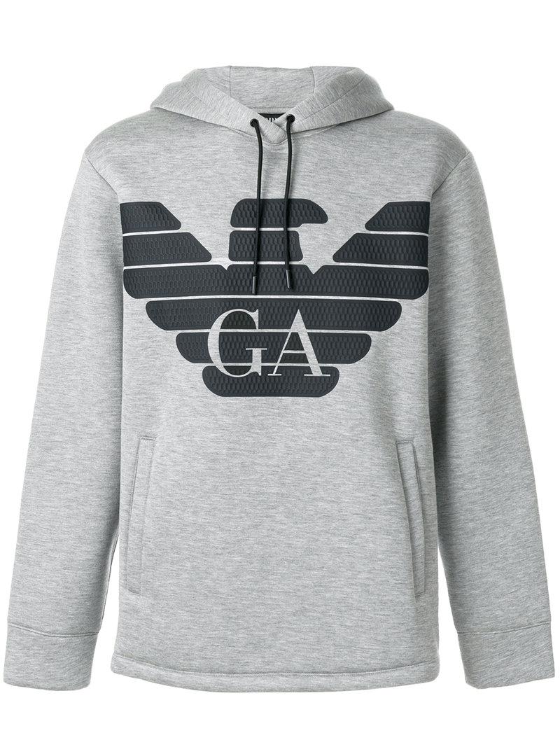 Emporio Armani Slouchy Logo Hoodie in Grey (Gray) for Men - Lyst