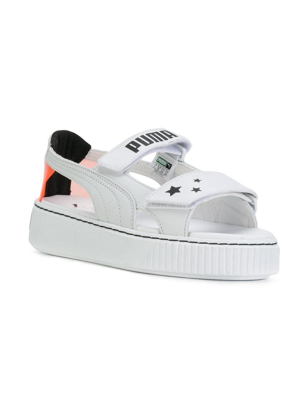 PUMA Cotton Open Toe Strap Sneakers in White | Lyst
