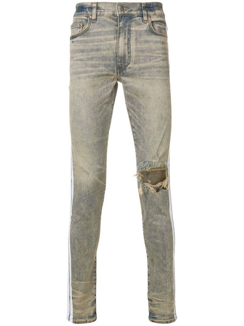 Amiri Denim White Stripe Skinny Jeans in Blue for Men | Lyst