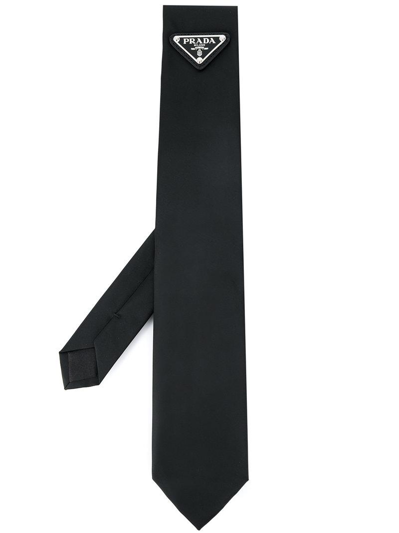 Prada Logo Plaque Tie in Black for Men