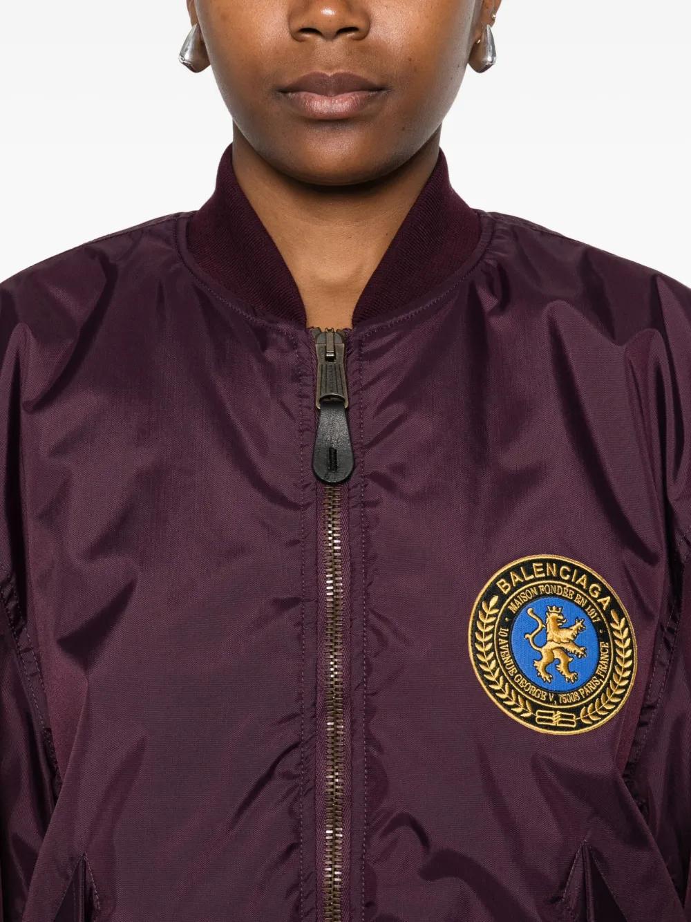 Balenciaga Logo-Patch Bomber Jacket in Purple | Lyst
