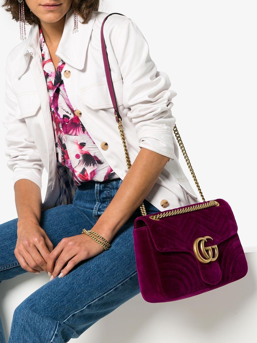 GUCCI GG Marmont Medium Fuchsia Velvet - Timeless Luxuries