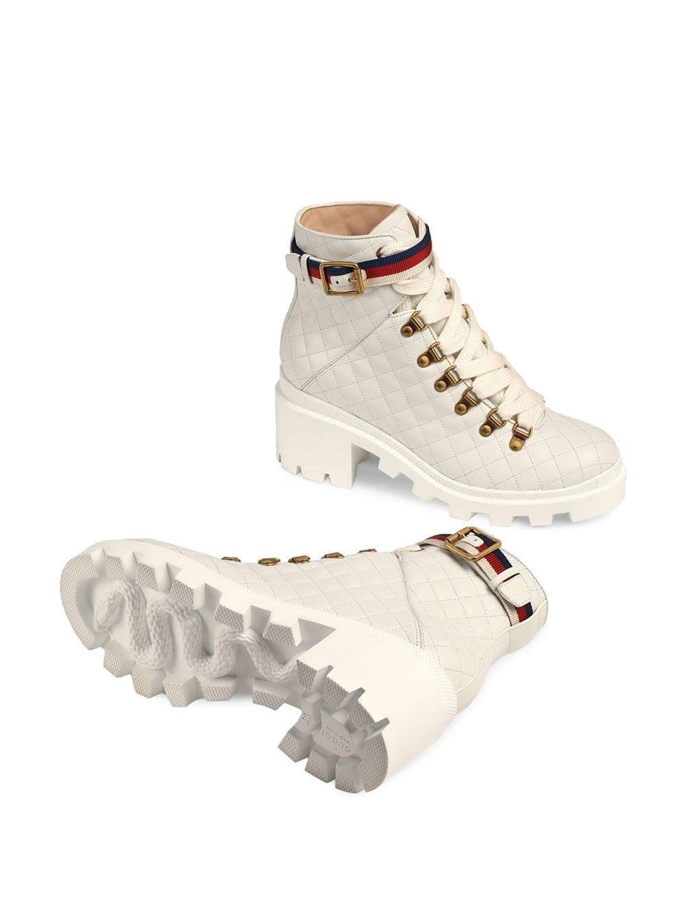 Gucci Quilted Leather Ankle Boot With Belt in White | Lyst