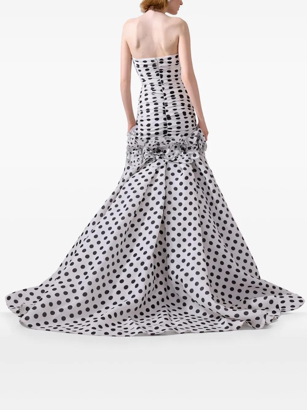 Carolina Herrera Strapless Polka-Dot Gathered Mermaid Gown With