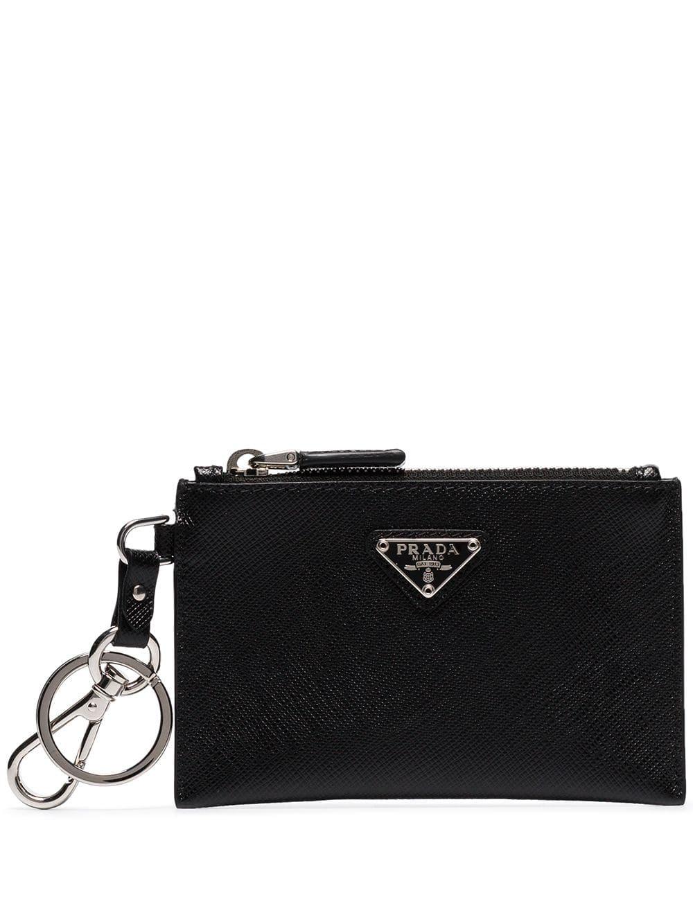 Prada Leather Keychain Coin Purse in Black for Men | Lyst