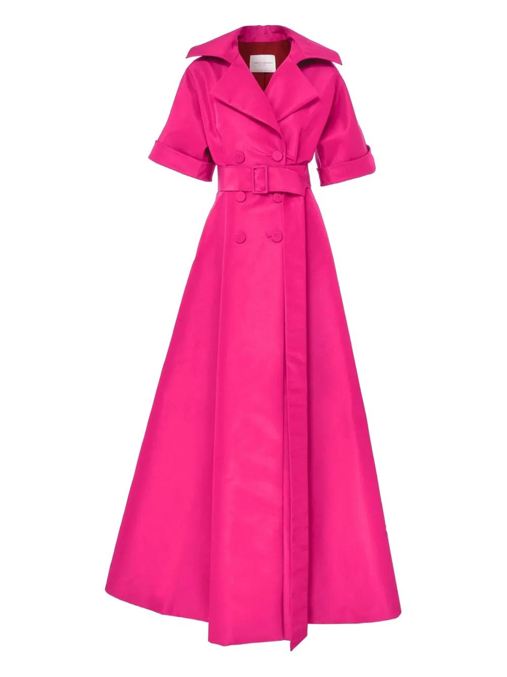 silk women dress Fuchsia Pink YGroup_7662876754120 maxi dress How to Pair Brown Color:SNAKE GARDEN BLACK