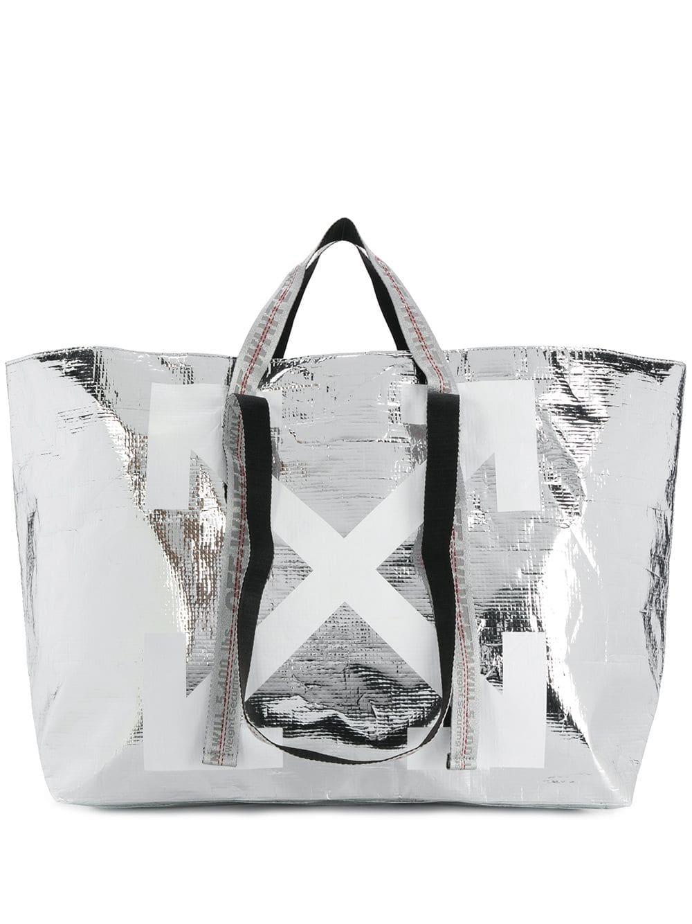 Off-White Commercial Tote Bag Metallic Silver Small - Allu USA