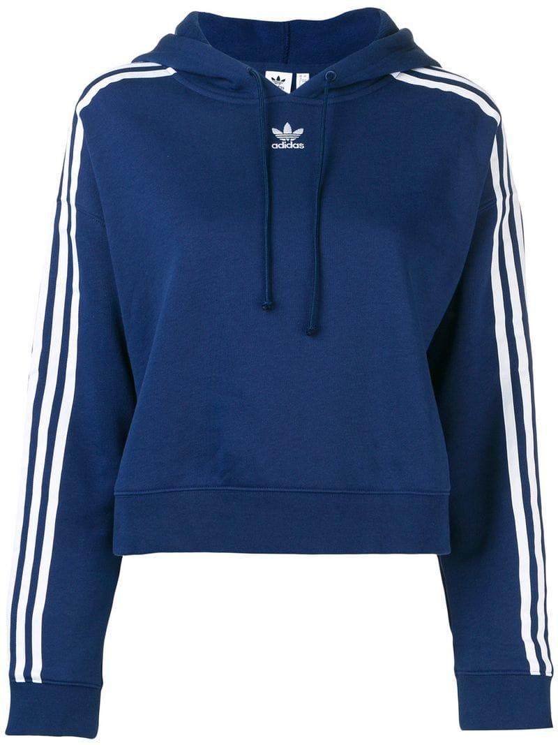 adidas Cotton Cropped Hoodie in Blue - Lyst