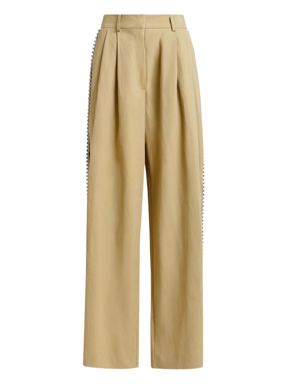 パンツ ESSENTIEL ANTWERP Women Pants HERBH1SC Beige Beige rhinestone-trimmed pleated wide-leg pants | Essentiel