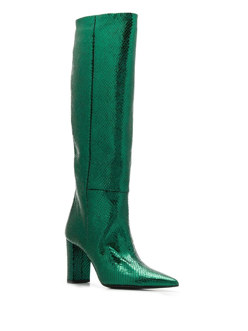 green snakeskin booties