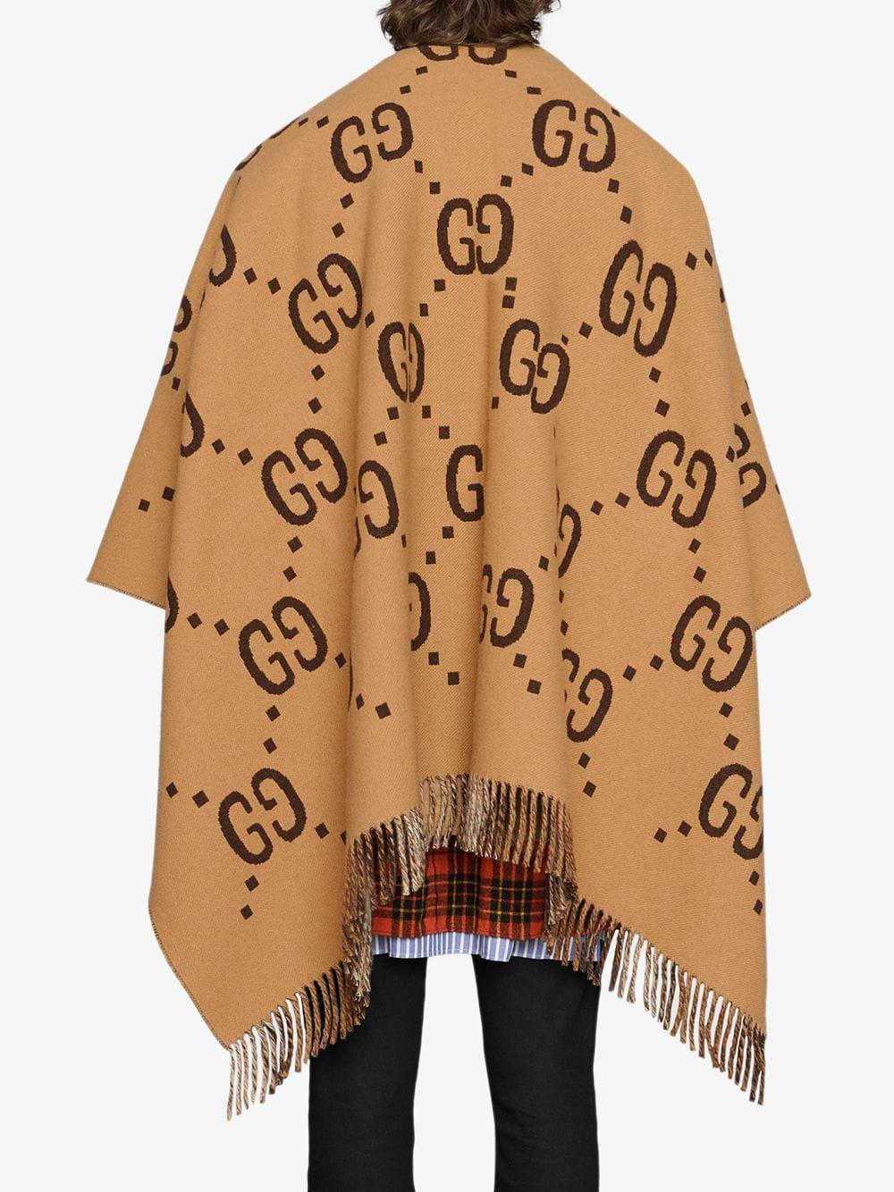 Gucci Reversible GG Wool Poncho in Brown - Lyst