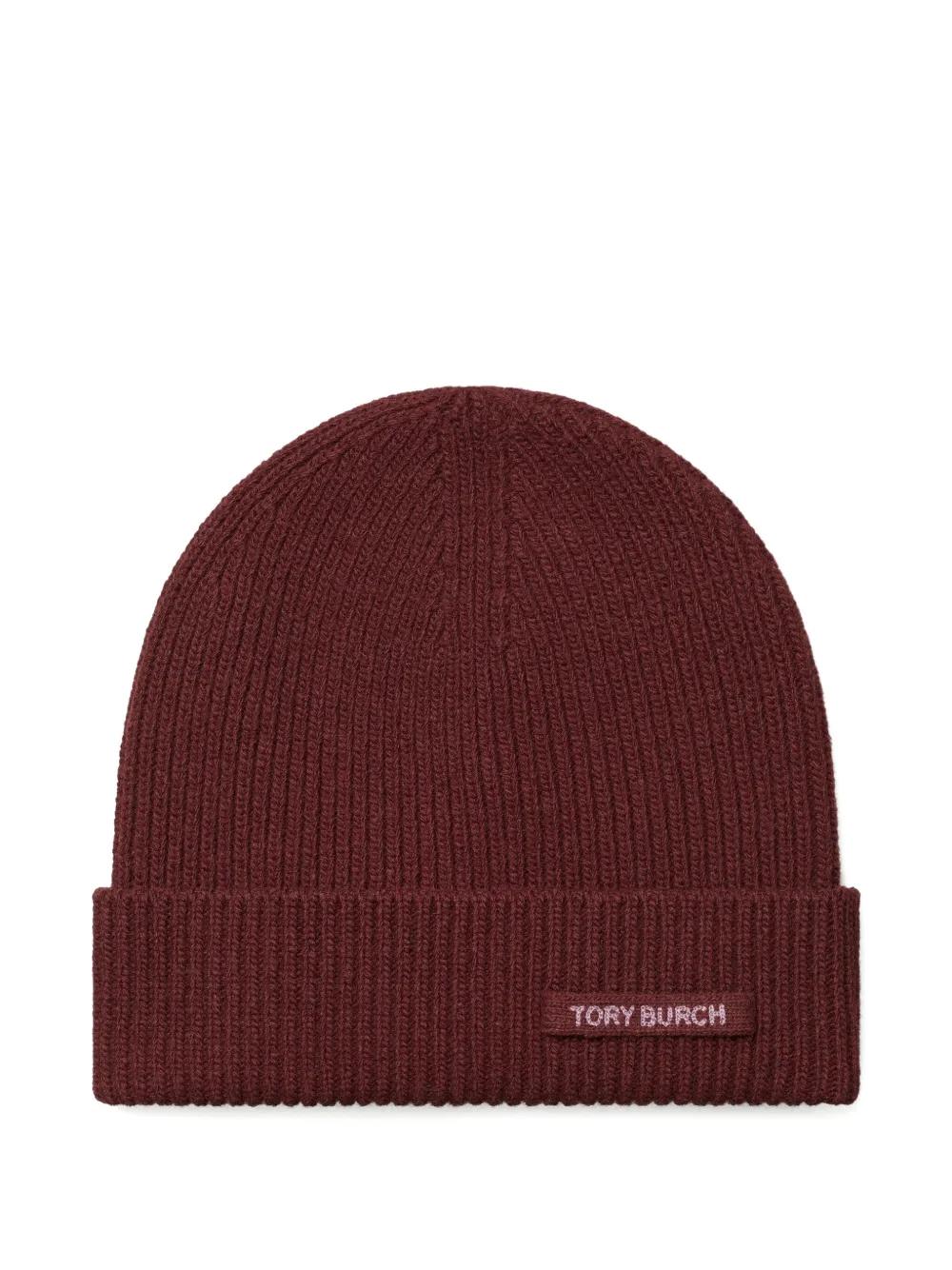 Tory Burch Brown Wool Hat with Orange Logo Tag Tory Burch Ribbed Knit Beanie Hat | Brown | FARFETCH main image 4