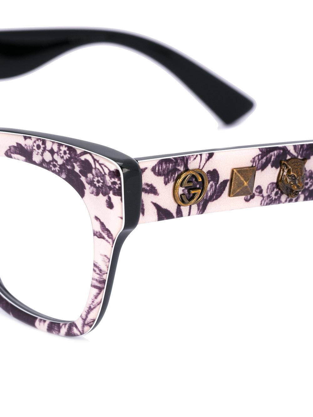 Gucci Floral Print Glasses in Black | Lyst