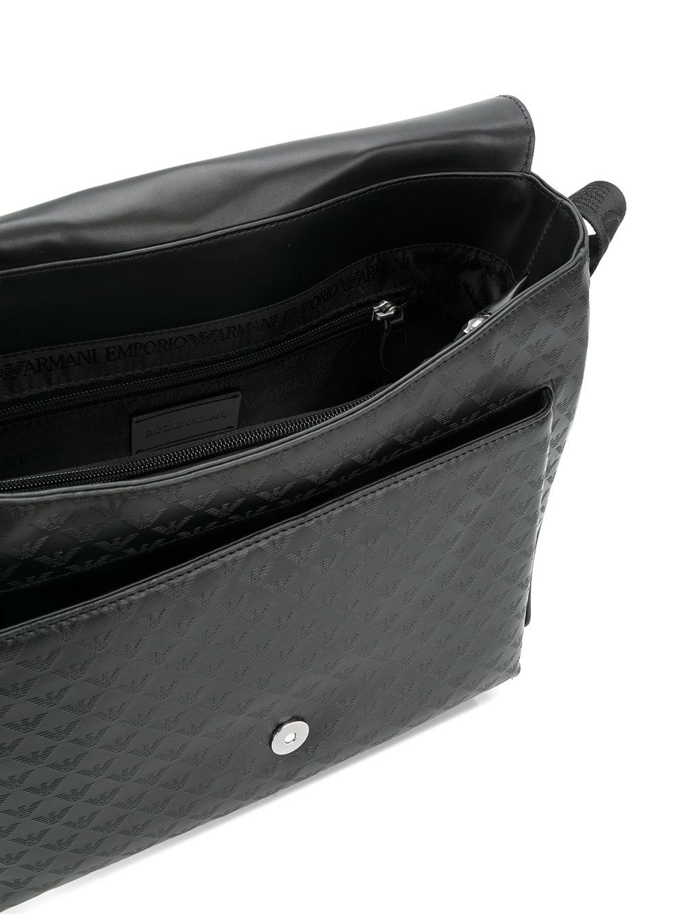 Emporio Armani Leather Embossed Logo Messenger Bag in Black for Men Lyst
