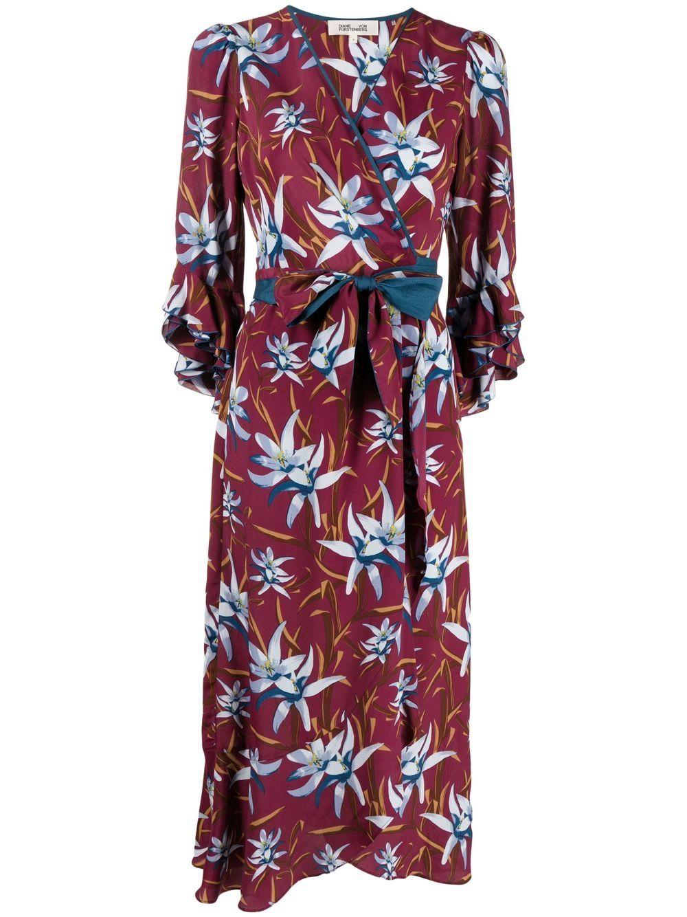 Femme Vêtements Robes Robes longues décontractées et dété Robe portefeuille à fleurs Diane von Furstenberg en coloris Bleu 