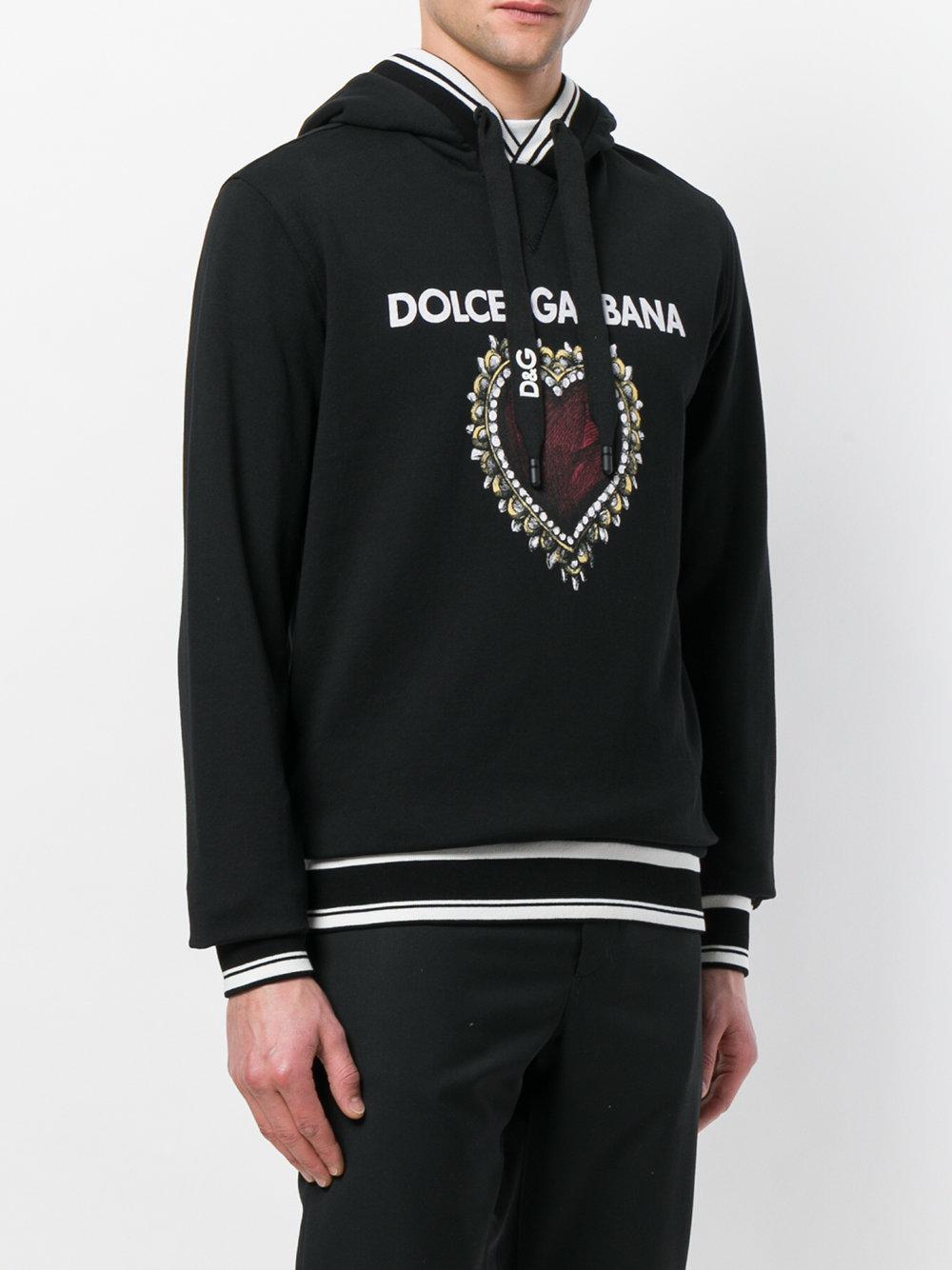 Dolce & Gabbana Cotton Sacred Heart Print Hoodie in Black for Men - Lyst