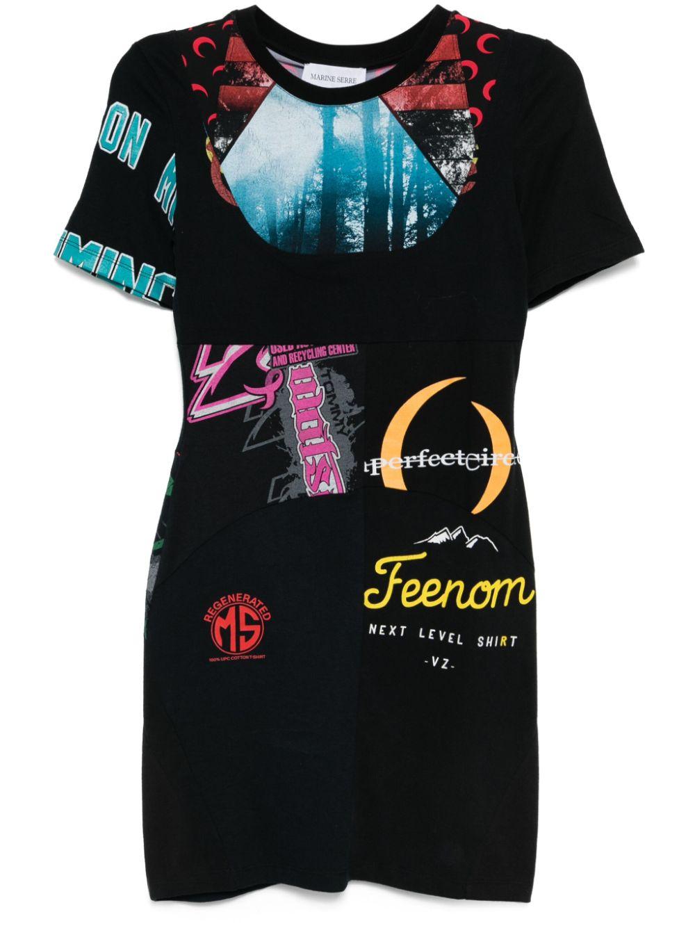 新品〉marine serre グラフィックドレープTシャツワンピース黒S