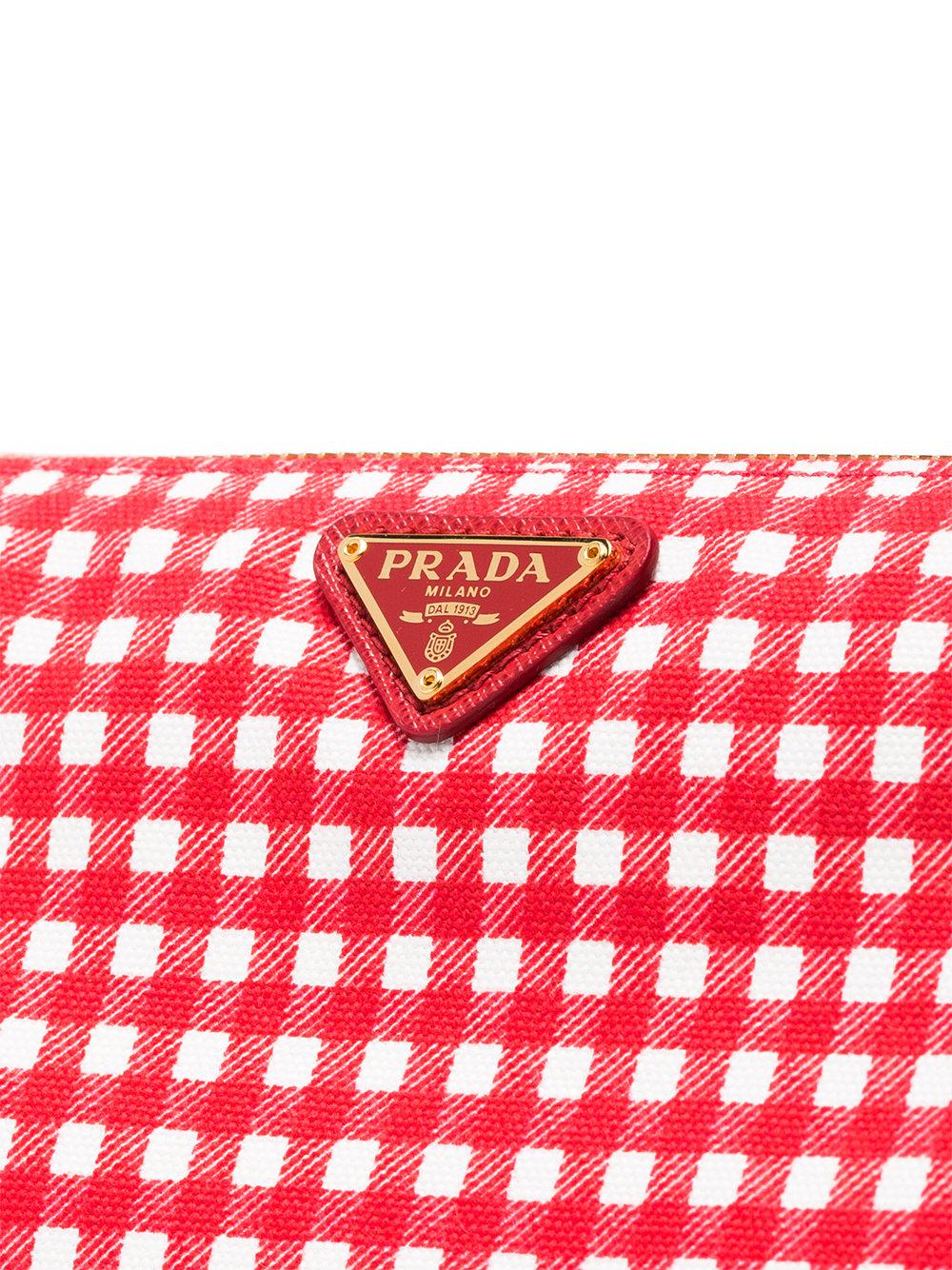 Prada Red Gingham Cotton Makeup Pouch Lyst UK