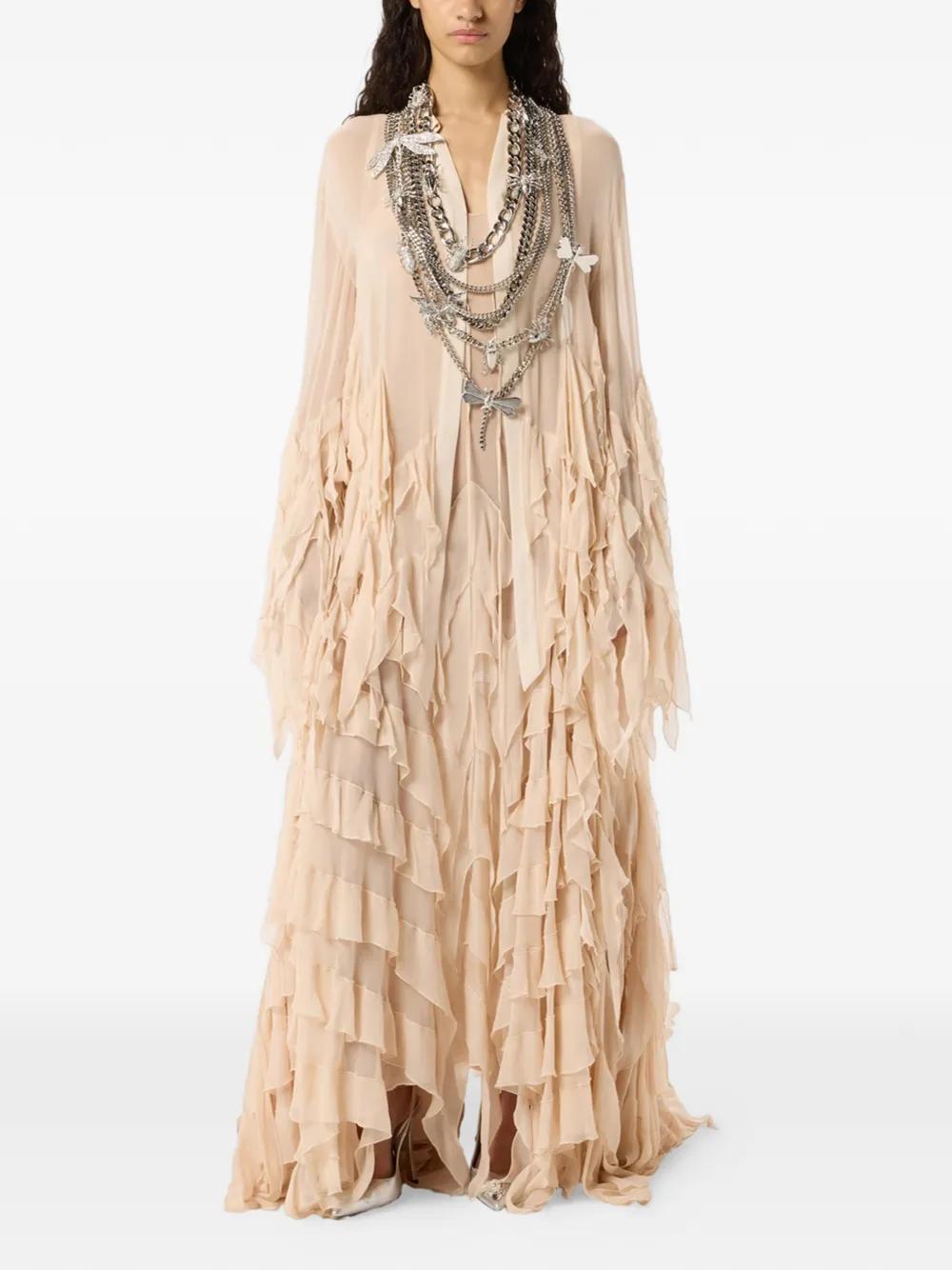blumarine ruffled silk long dress 2000s Ruffle Viscose georgette Halterneck with a ruched trim Sleeveless Hand Blumarine - Purple Ruffled Maxi