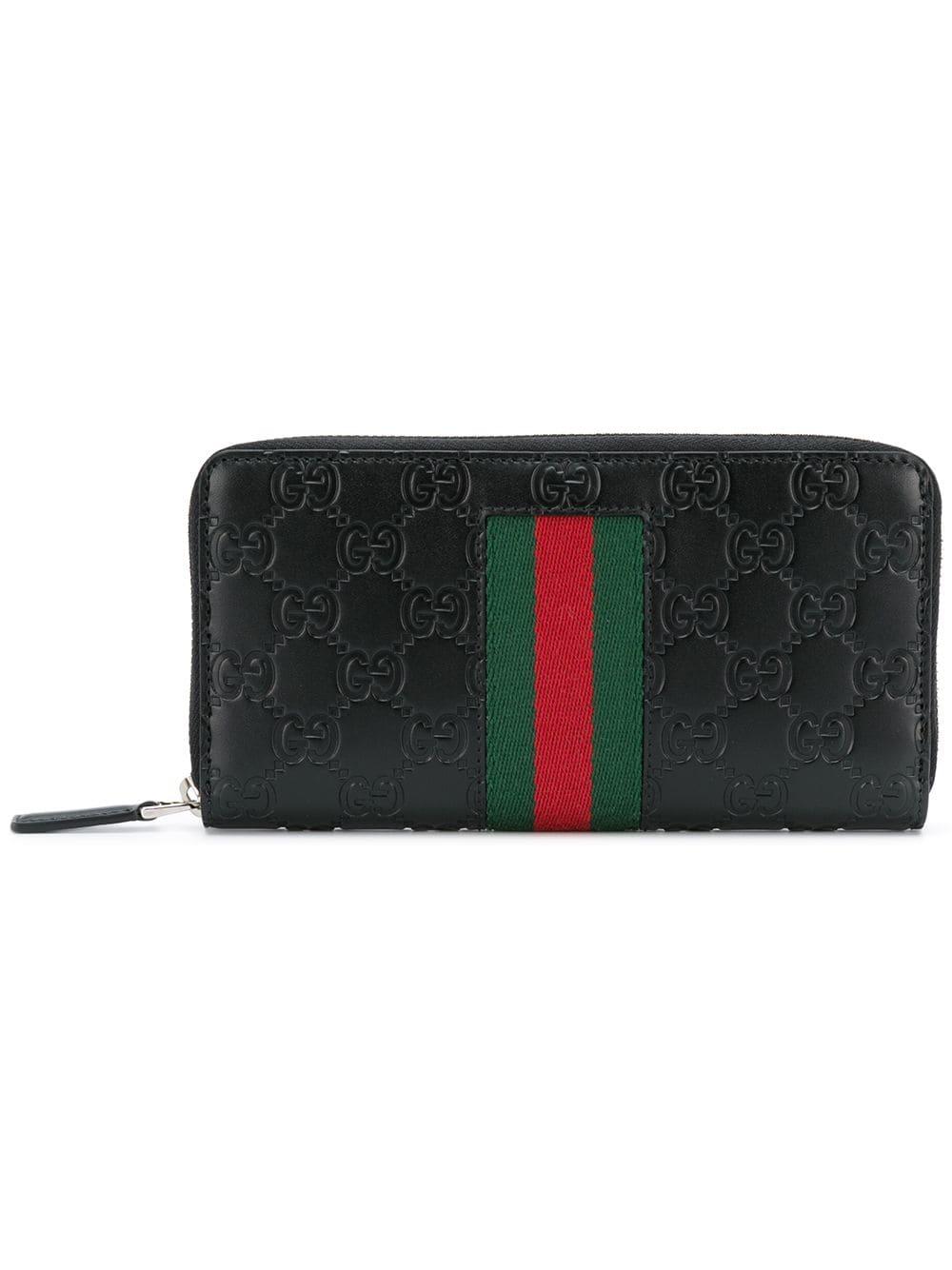 Gucci Leather Signature Web Zip-around Wallet in Black for Men - Lyst