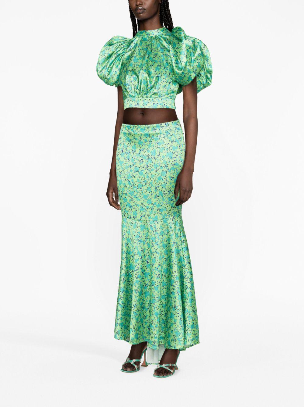 ROTATE BIRGER CHRISTENSEN Floral-Print Puff-Sleeve Crop Top