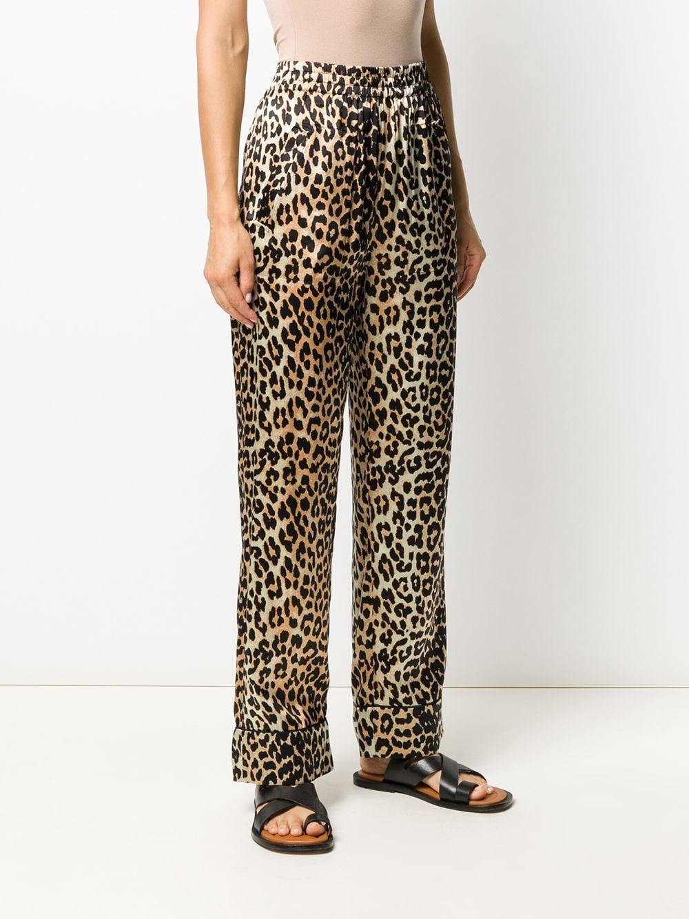 Ganni Silk Leopard Print High-waisted Trousers in Black - Lyst