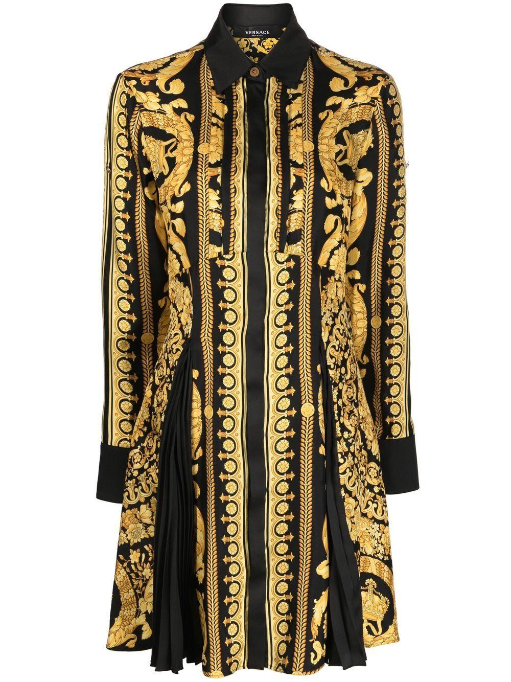 Versace Silk Barocco-print Pleated Dress in Yellow | Lyst