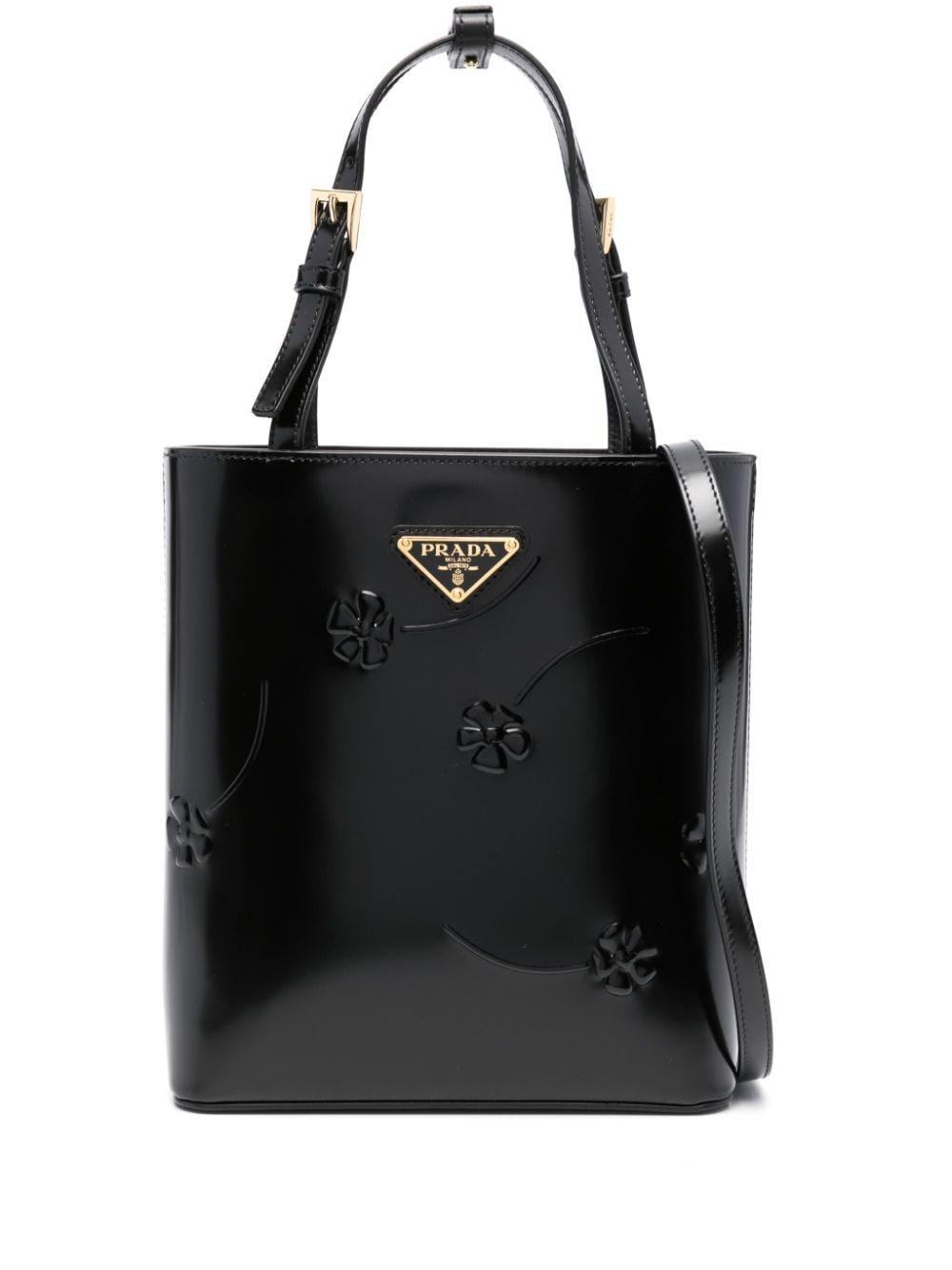 Prada Floral embossed Leather Tote Bag in Black Lyst UK