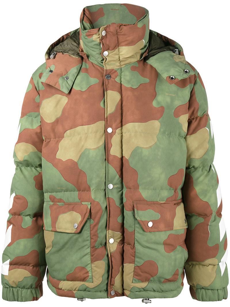 Off-White c/o Virgil Abloh Diagonal Camouflage Down Jacket in Green for Men  - Lyst