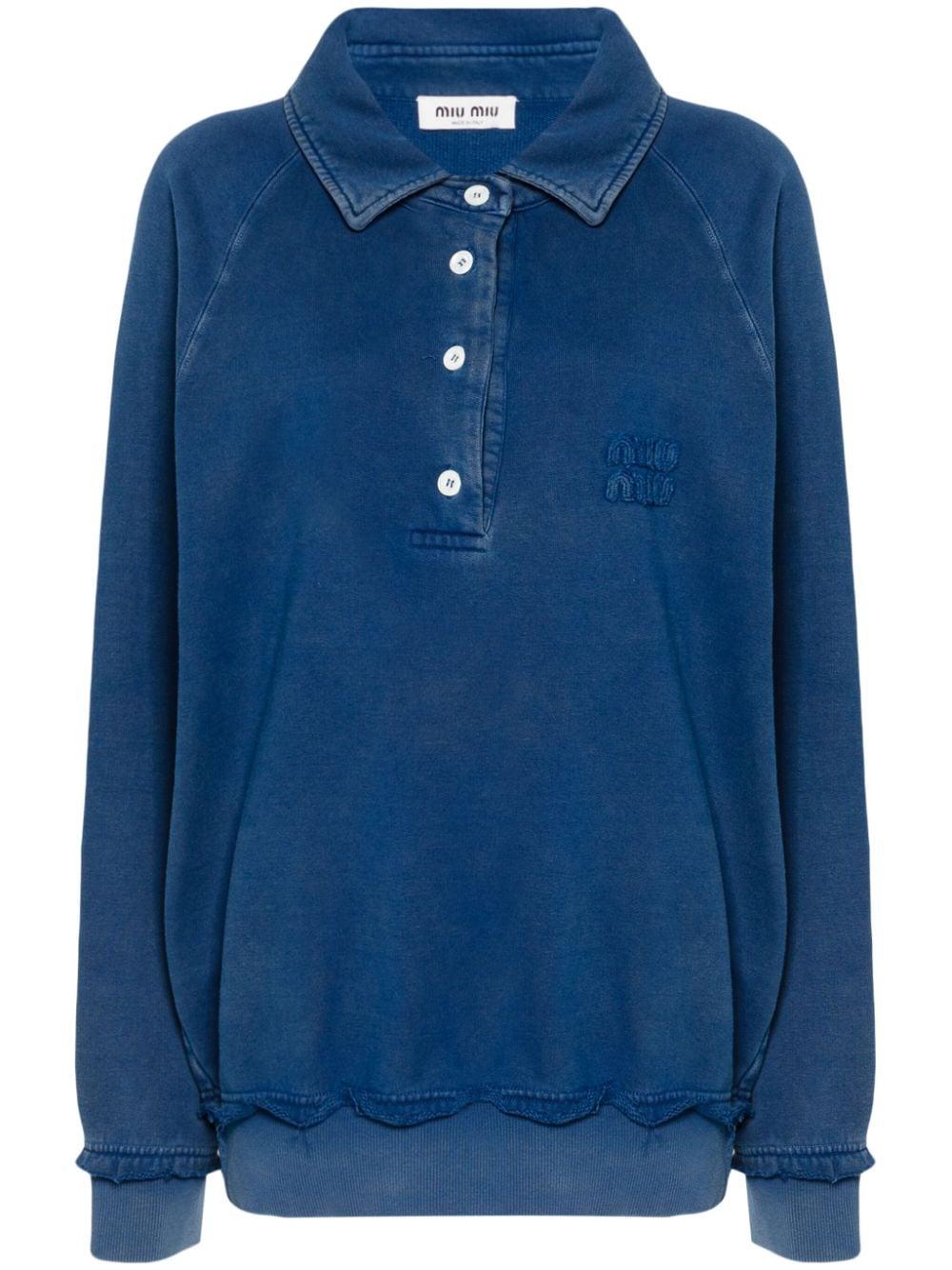 Miu Miu Embroidered-Logo Polo Sweatshirt in Blue | Lyst