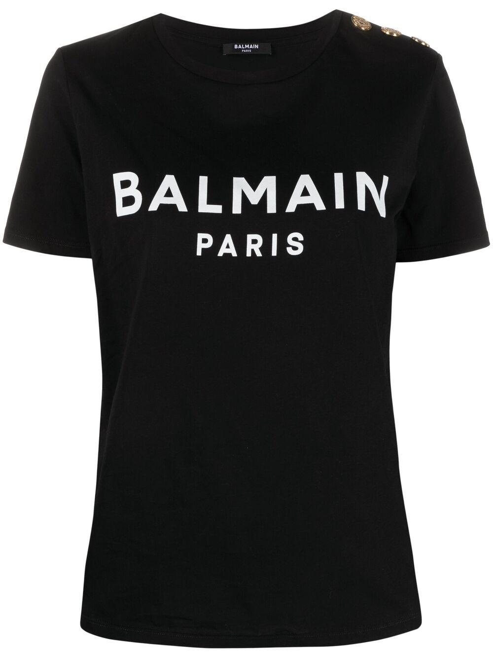 Balmain レディース ブラック ロゴ Tシャツ トップス