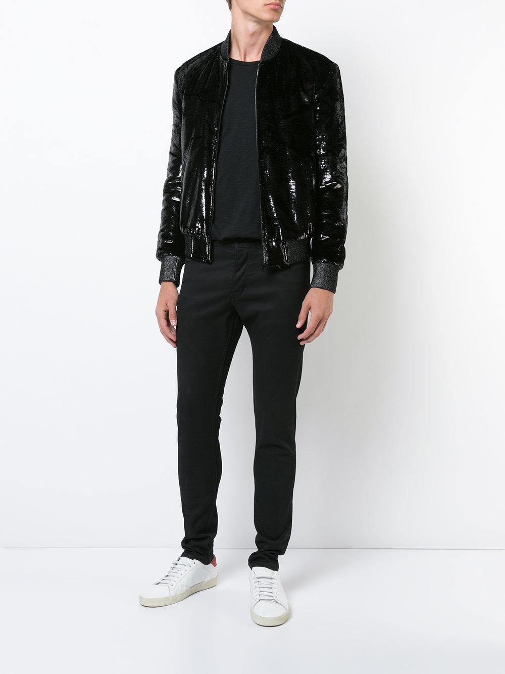 Saint Laurent Silk Shiny Bomber Jacket in Black for Men Lyst