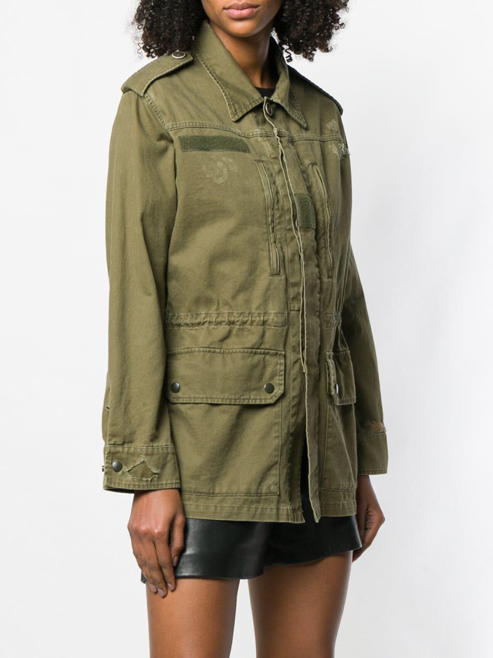 Saint Laurent Distressed Military Jacket in Green | Lyst
