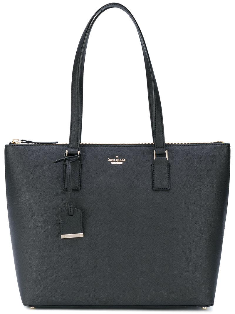 Kate Spade Leather Logo Plaque Tote Bag in Black - Lyst
