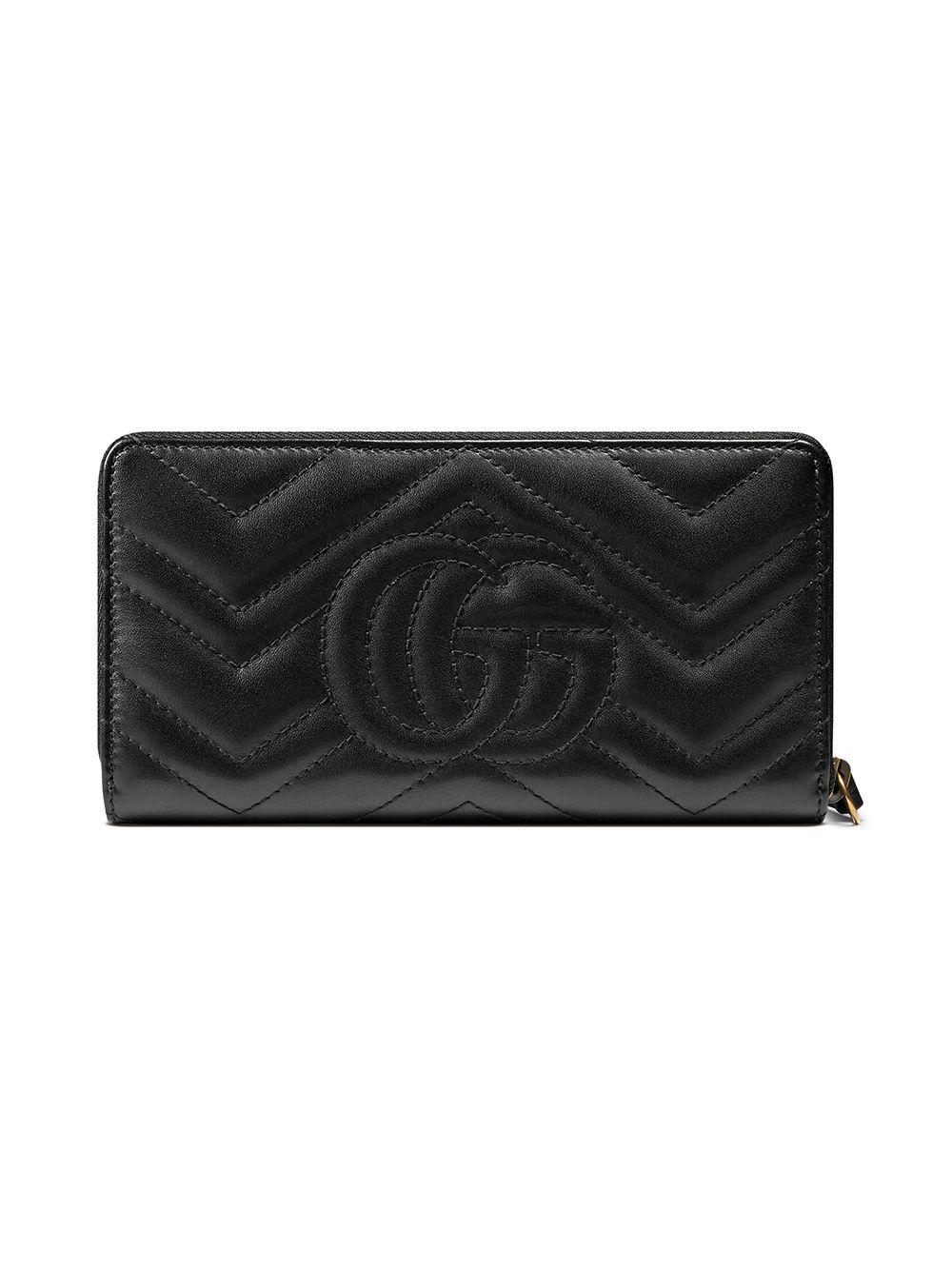 Gucci Leather GG Marmont Zip Around Wallet in Black Lyst