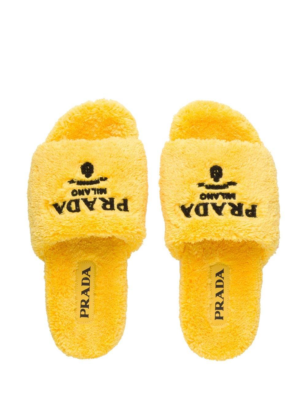 Prada Terry-cloth Embroidered Slides in Yellow | Lyst UK