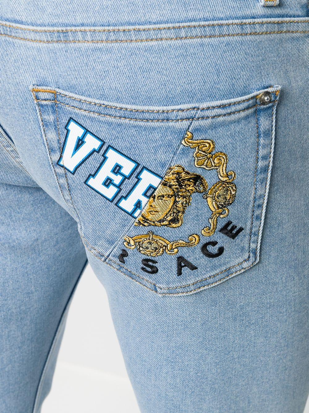 Versace Medusa Logo Patch Skinny Jeans in Blue for Men | Lyst