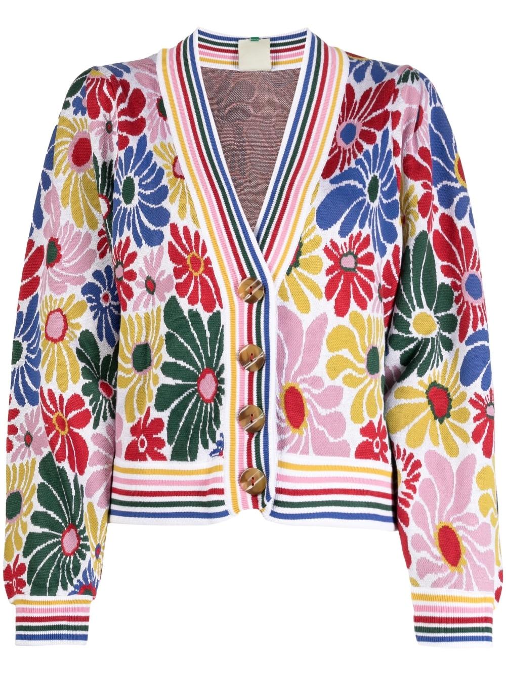 FARM Rio Sunny Daisies Knit Cardigan in Red Lyst