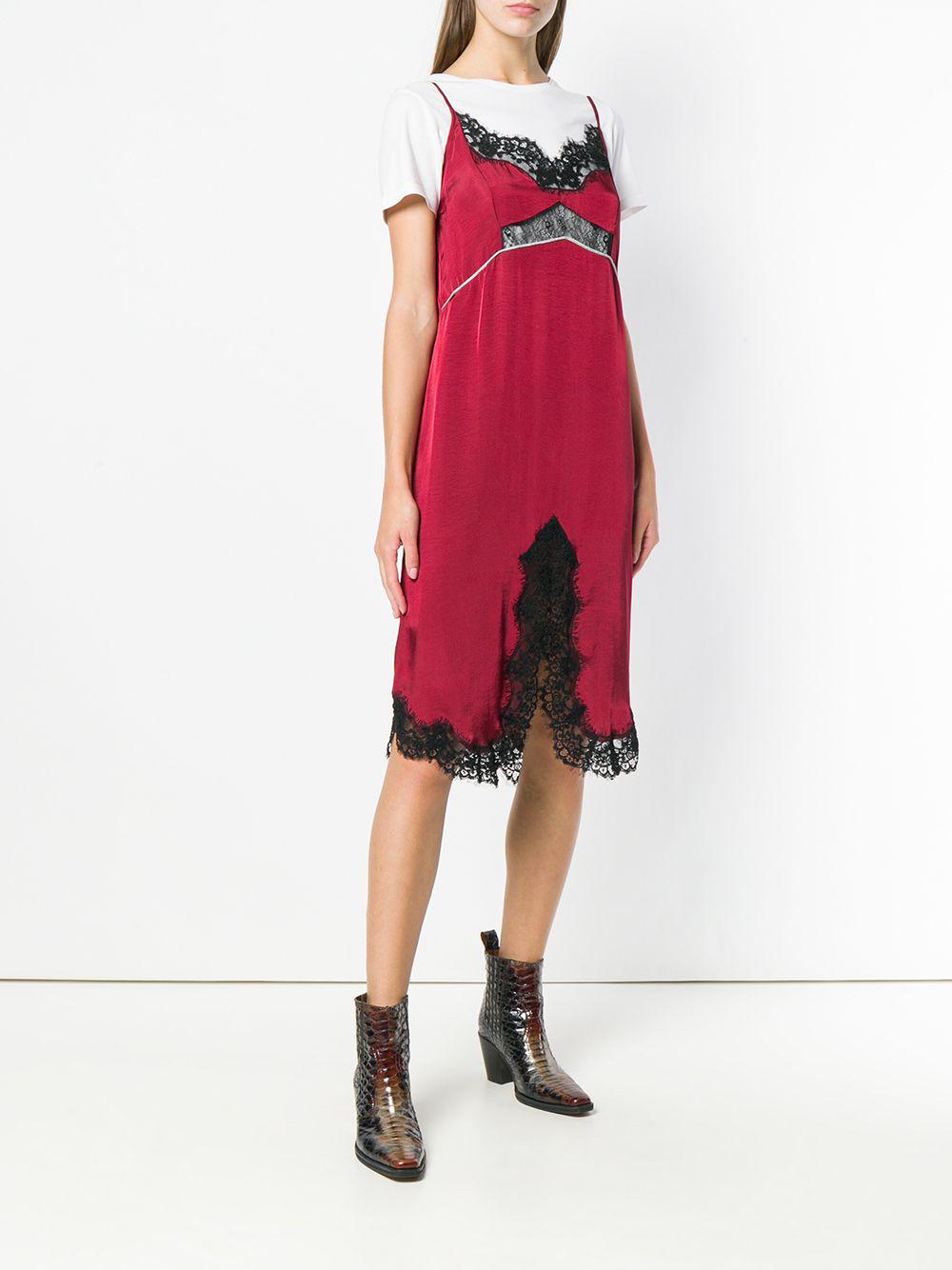 Pinko Lace Trimmed Slip Dress in Red | Lyst