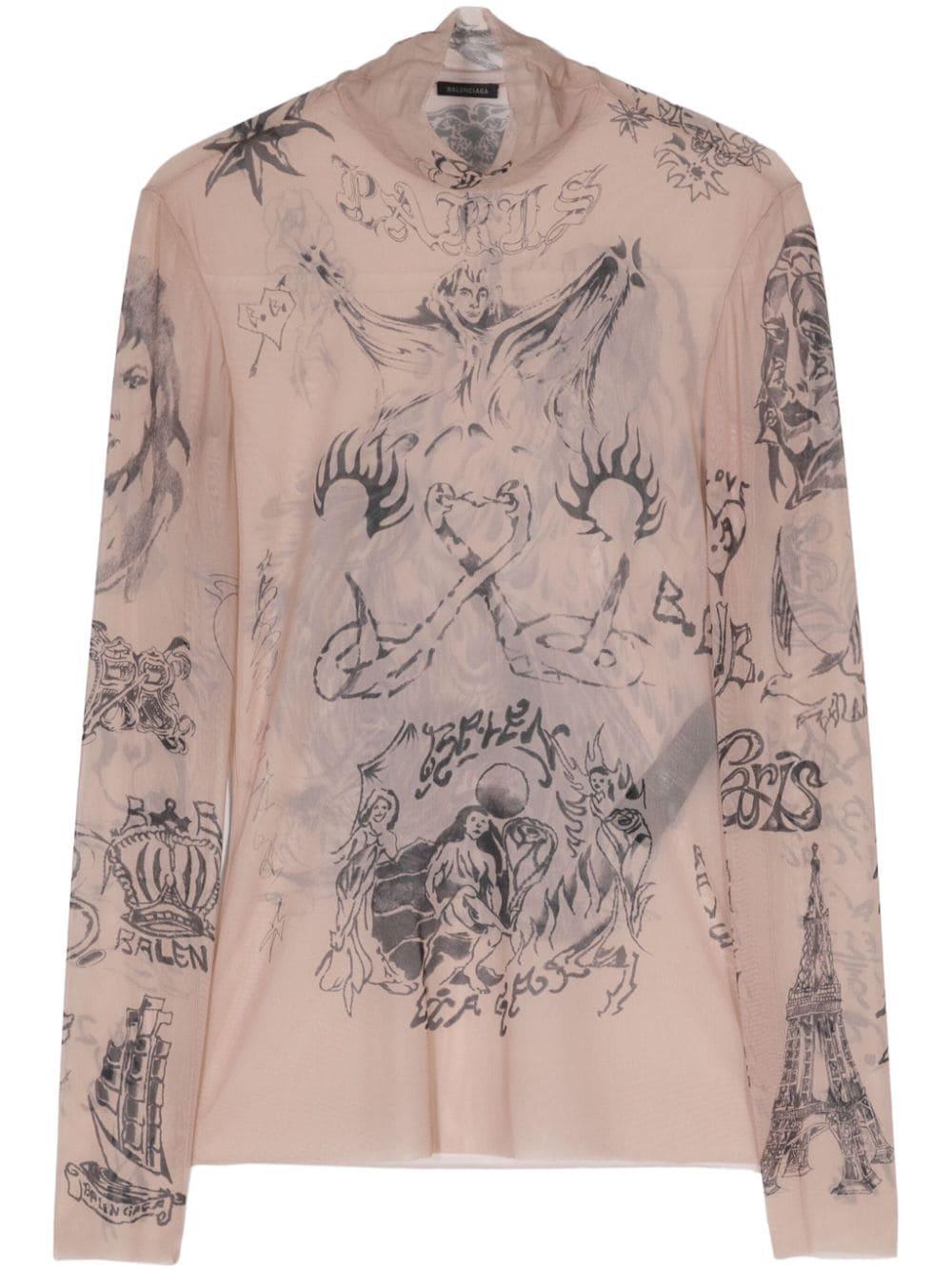 Balenciaga Tattoo Print Mesh Top in Pink Lyst Australia