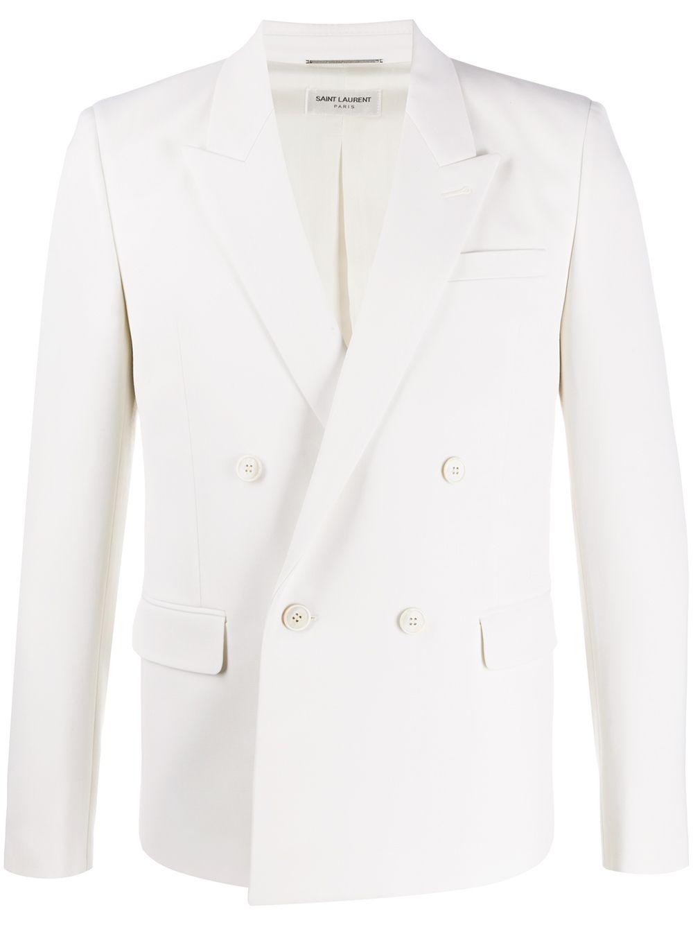Saint Laurent Wool Double-breasted Tailored Blazer in White for Men - Lyst