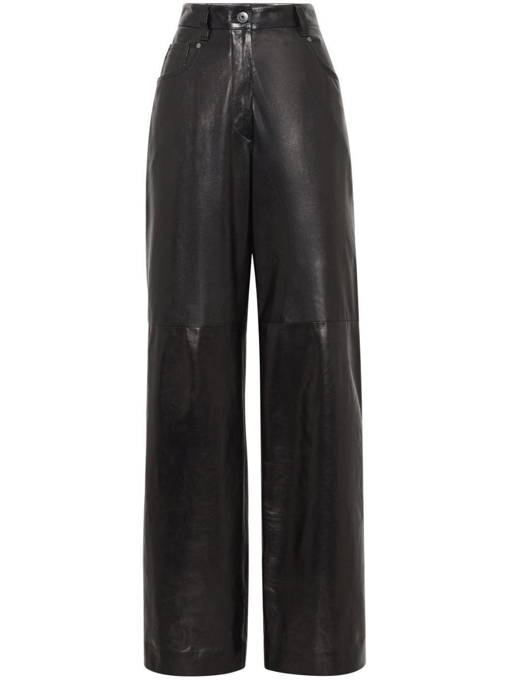 Brunello Cucinelli レディース ブラック ハイウエスト レザーパンツ 