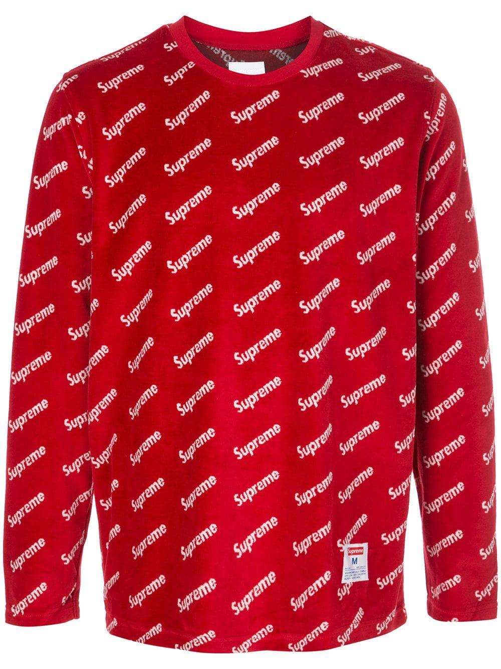 Supreme Velour Diagonal Logo L/s Top in Red for Men | Lyst