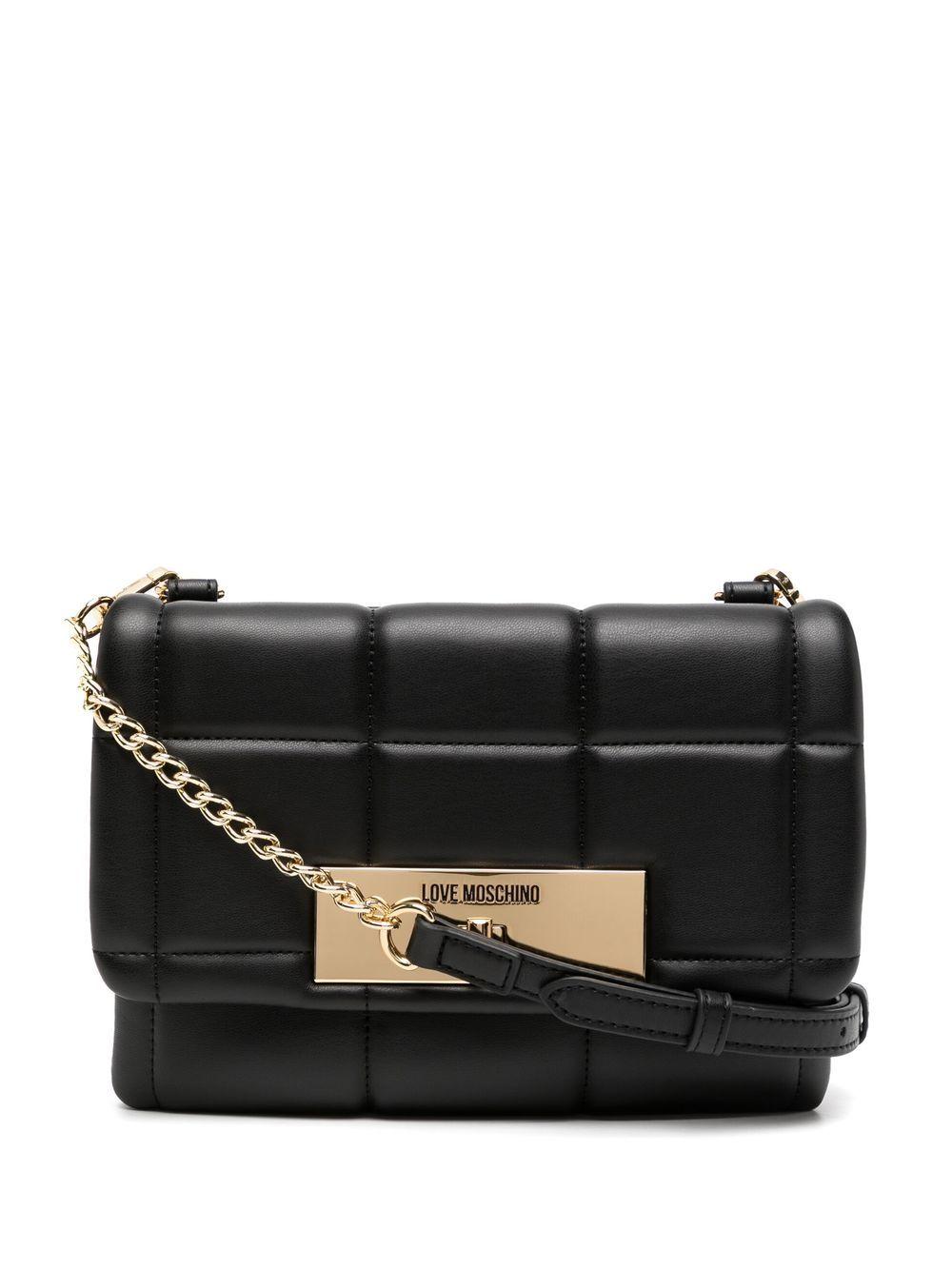 Love Moschino Gold Plaque Quilted Crossbody Bag in Black | Lyst