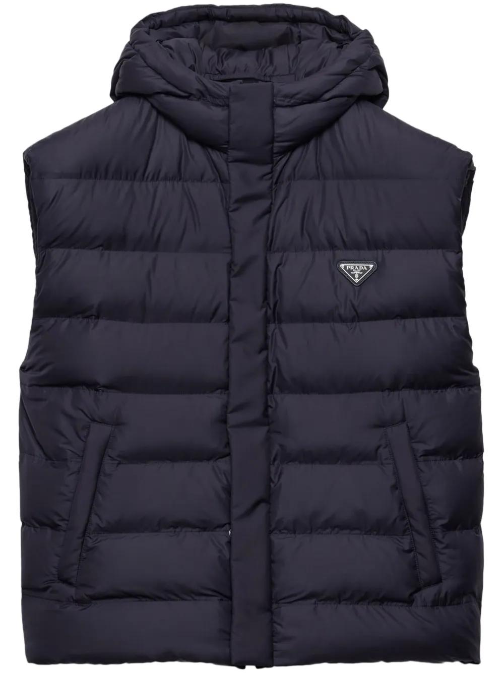 Prada Down Hooded Vest in Blue for Men Lyst UK