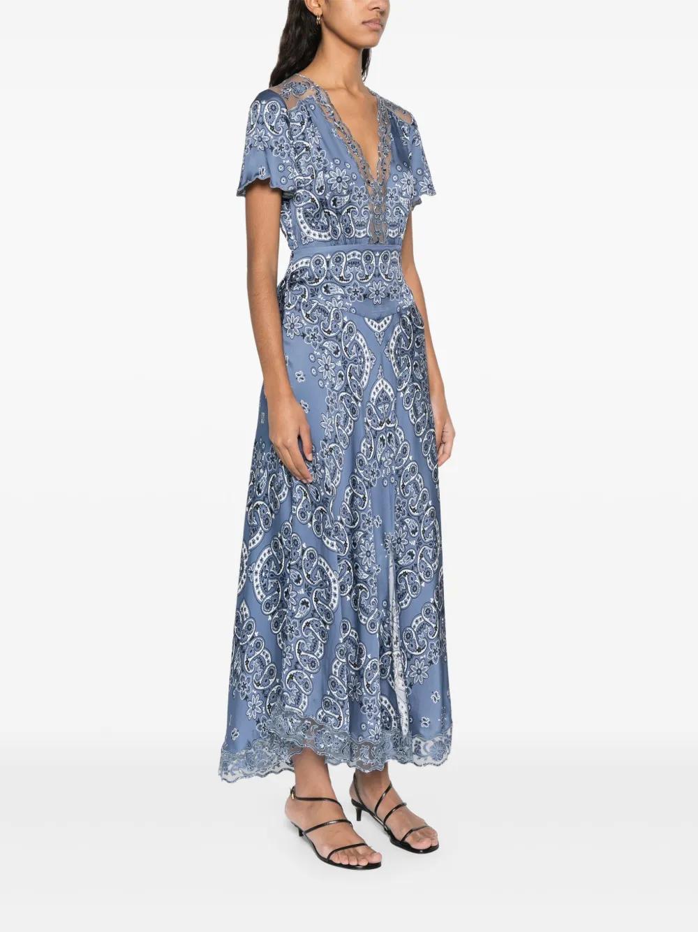 yellow print midi dress Canary Yellow Abstract Print Ruffle Chiffon Midi Dress