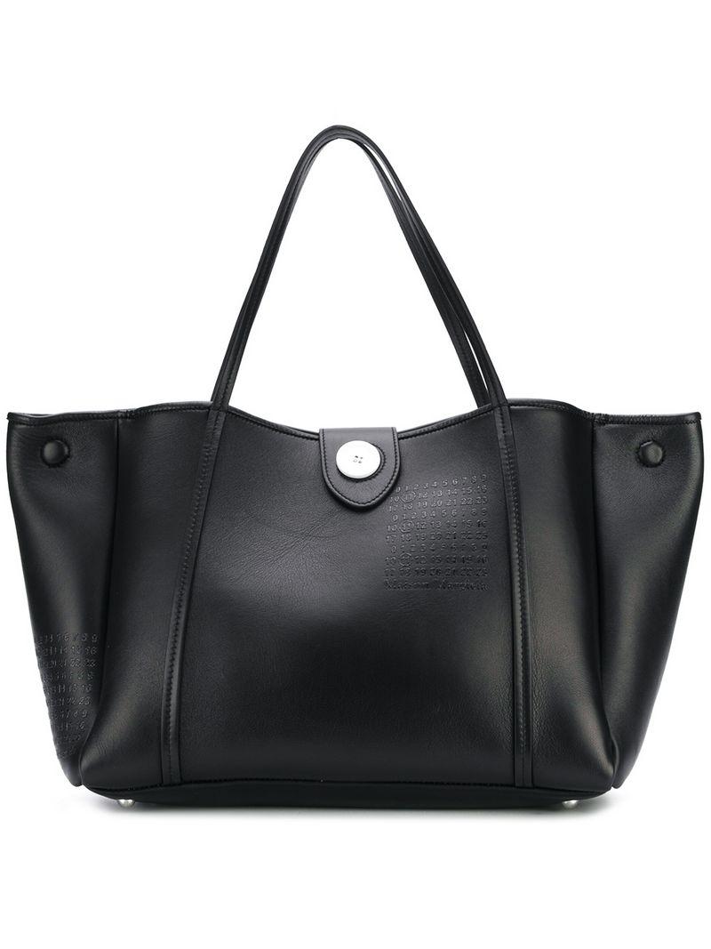 Maison Margiela Number Embossed Leather Button Tote in Black - Lyst