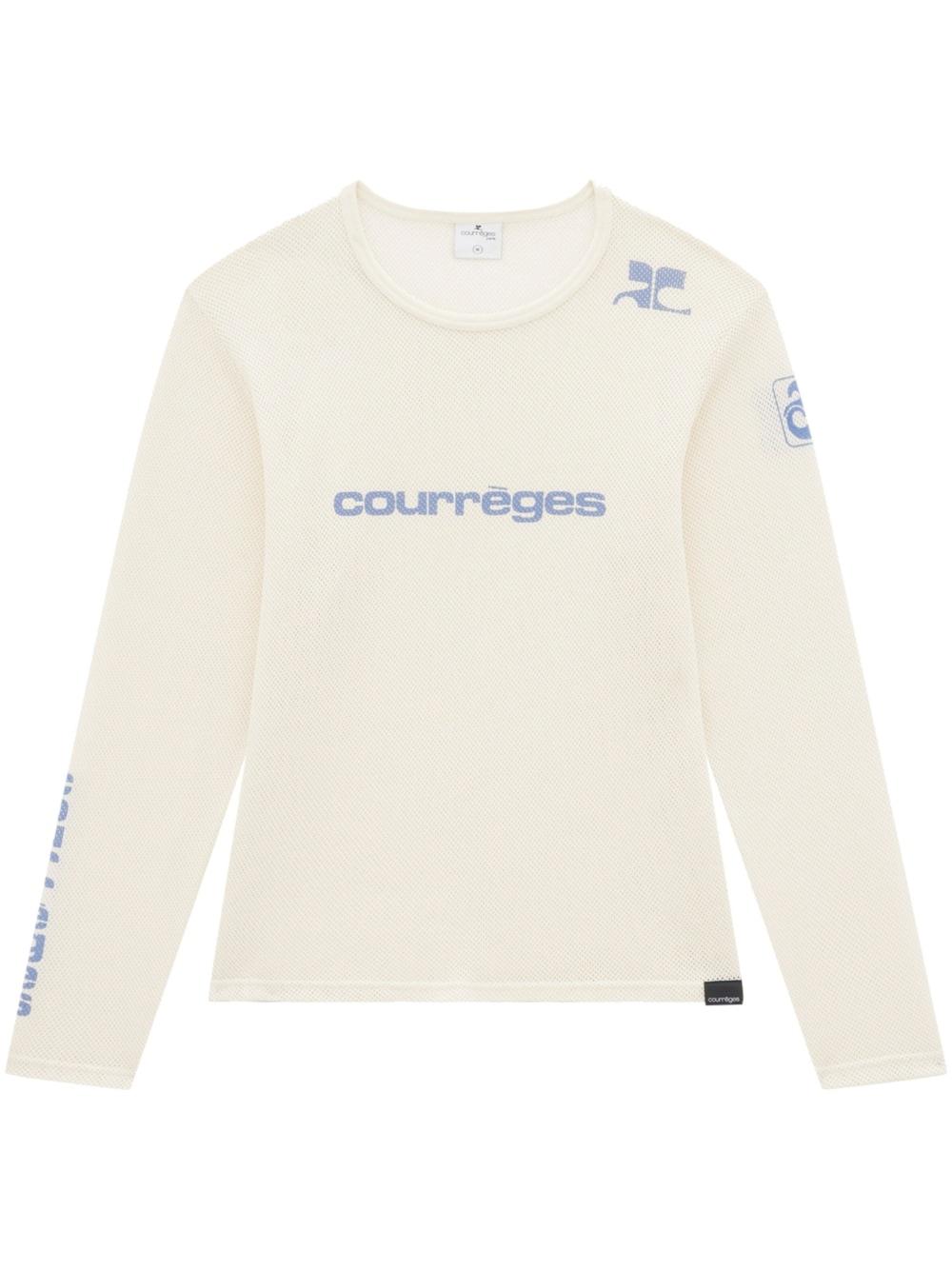 Courreges Long Sleeved Logo Print T-shirt in White for Men | Lyst