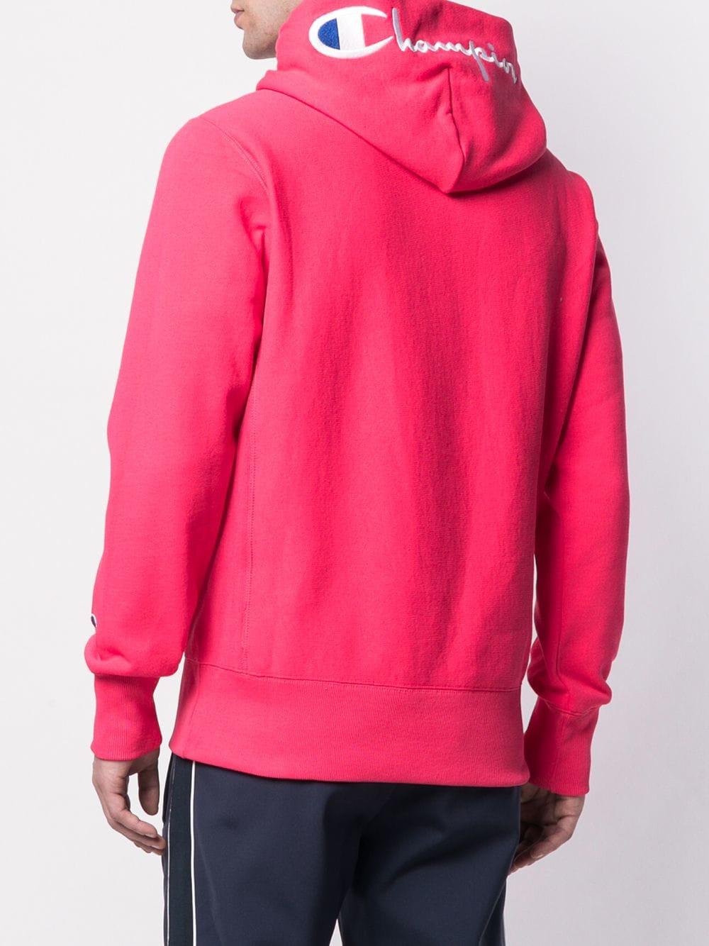Champion Cotton Embroidered Logo Hoodie in Pink for Men - Lyst