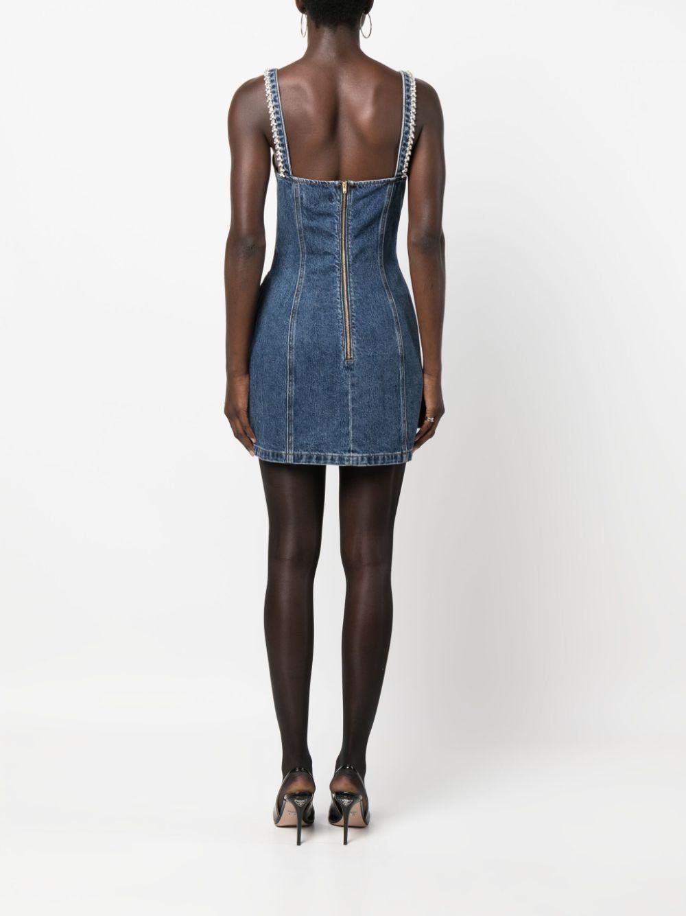 self-portrait square rhinestone denim mini dress Self-Portrait Embellished Denim Mini Dress